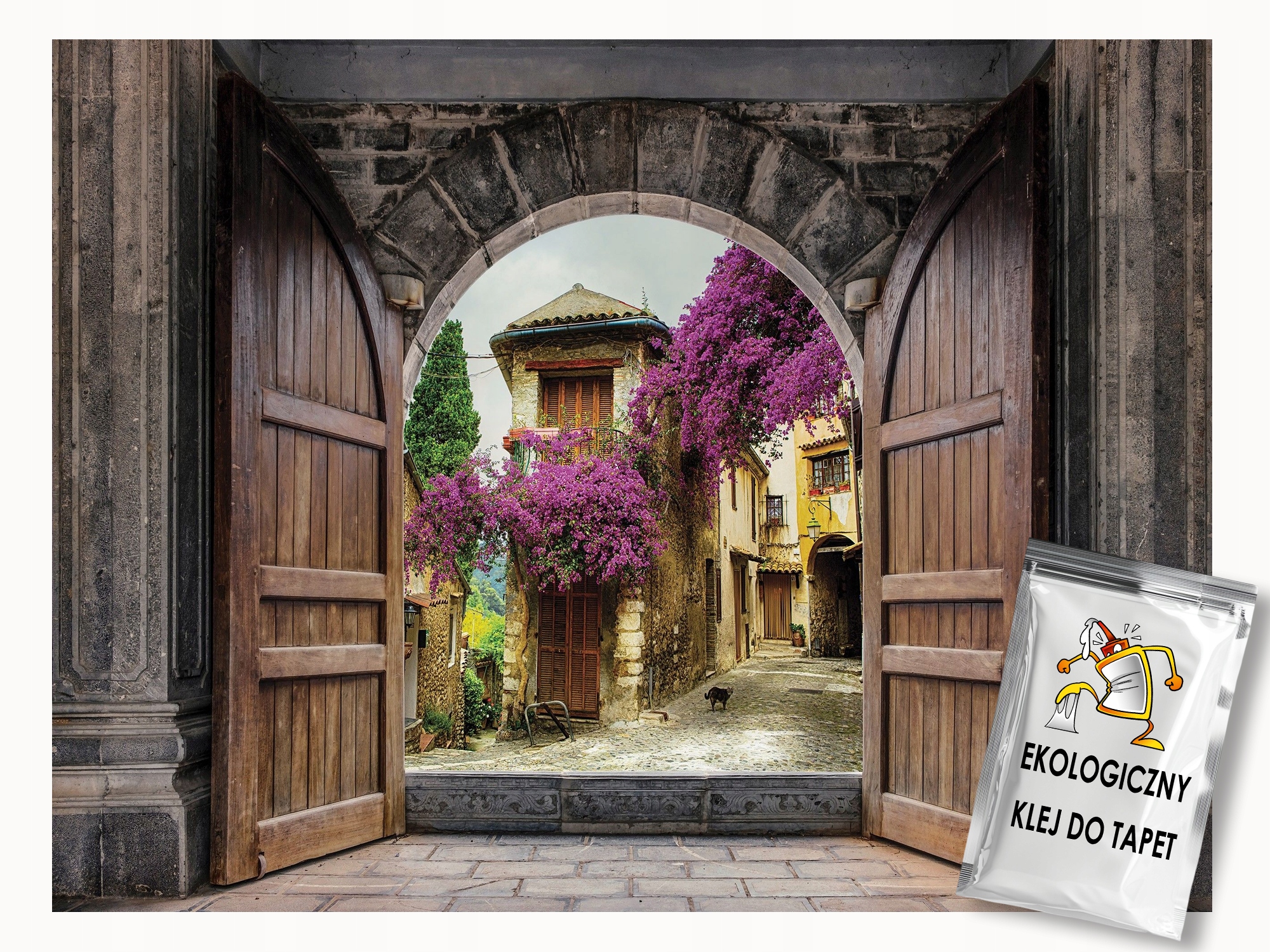 Fototapeta Flizelina Pohled Na Dveře 3D Městečko Staré Květiny 400x280 lepidlo