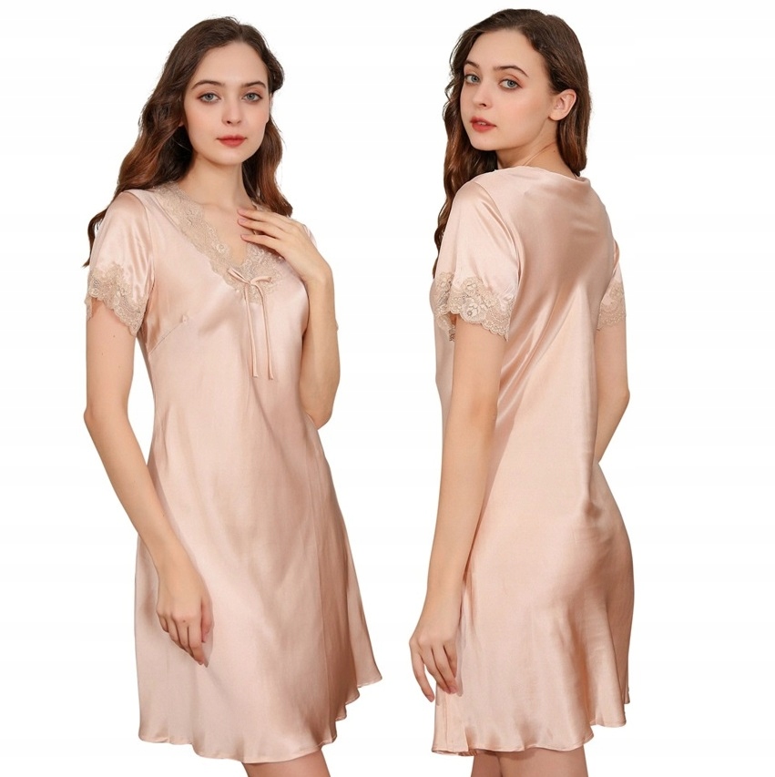 Jedwabna Koszula Nocna KORONKA Halka Piżama NPP L