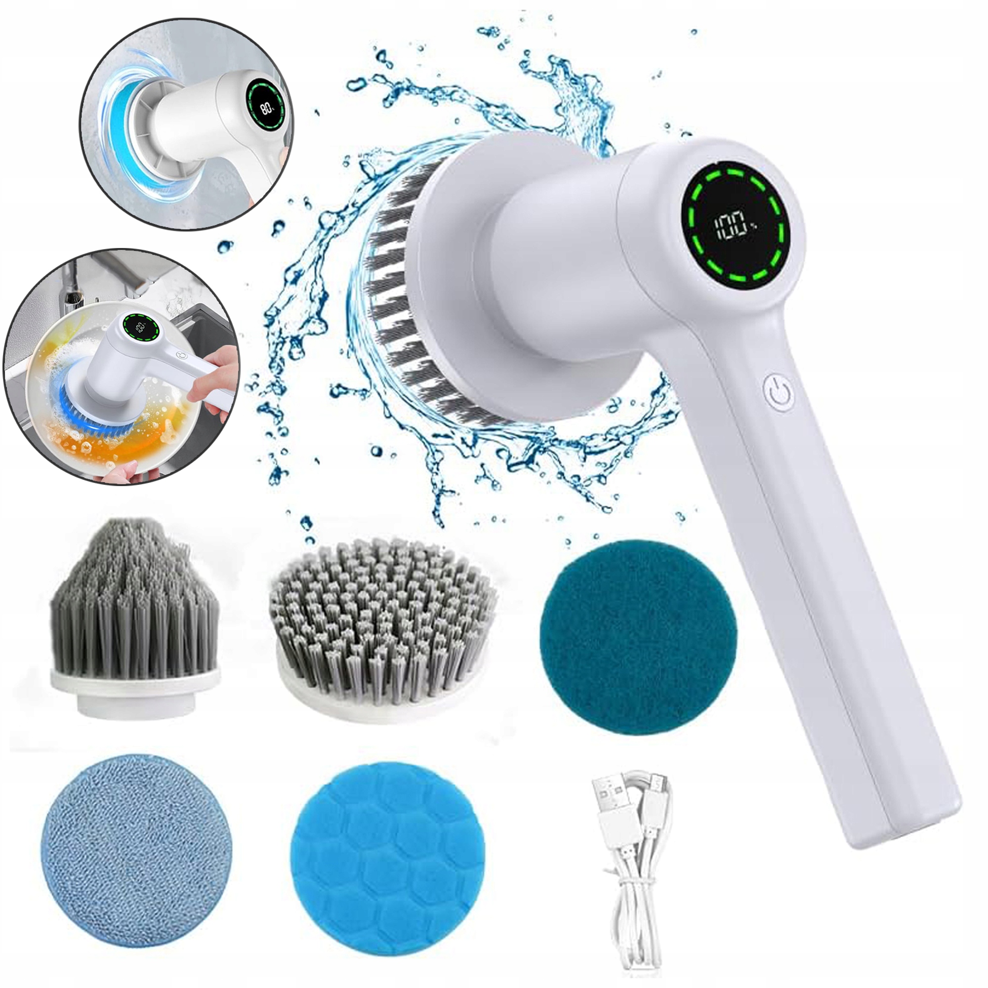 Elektrický Čisticí Kartáč 80W 2000MAH IPX7 Led