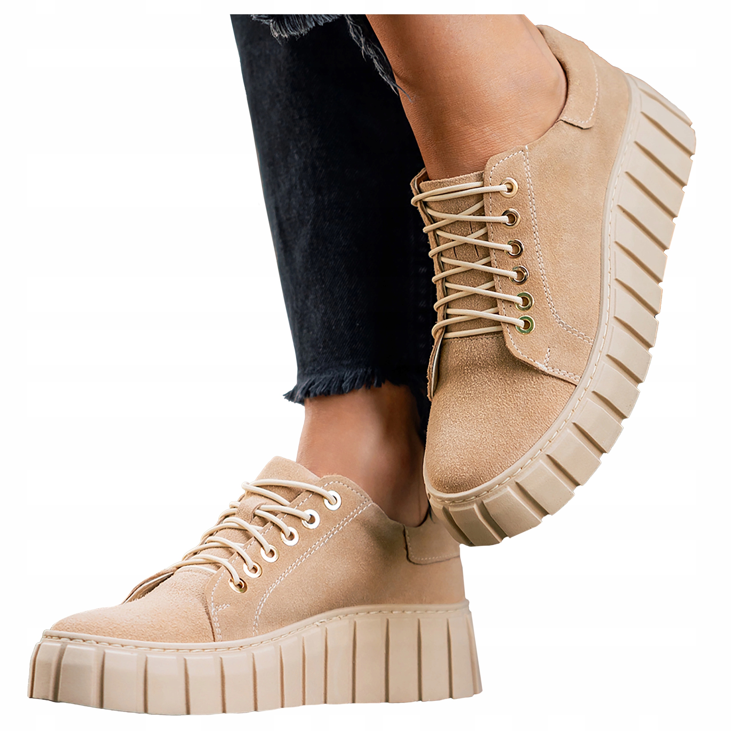 Polobotky Creepersy Béžové Kožené Tenisky Dámské Šněrovací Sportovní velikost 39