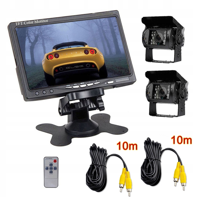 MONITOR 7 cali 2x KAMERA cofania 10m KOMBAJN 12 24