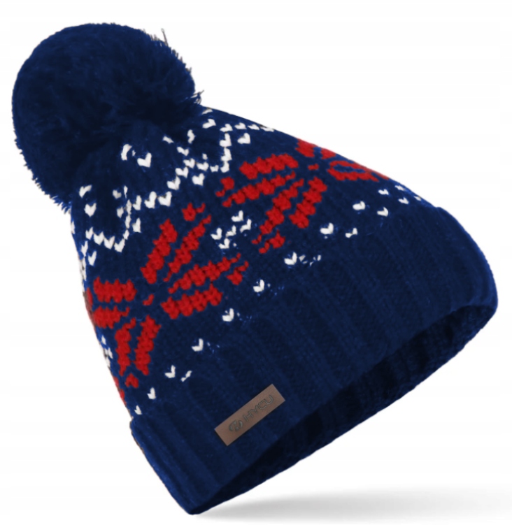 OUTLET! CZAPKA ZIMOWA NORWESKA Z POMPONEM BEANIE CIEPŁA MĘSKA NORWESKI WZÓR