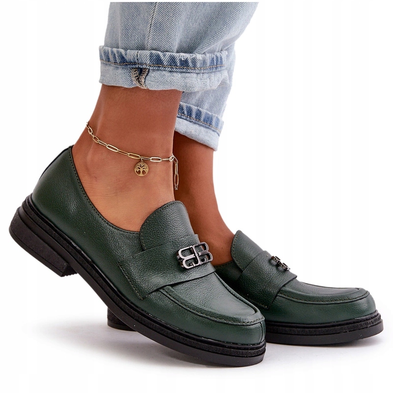 Dámské Polobotky Přírodní Kůže Elegantní Zazoo 20174 Tmavě Zelená 40