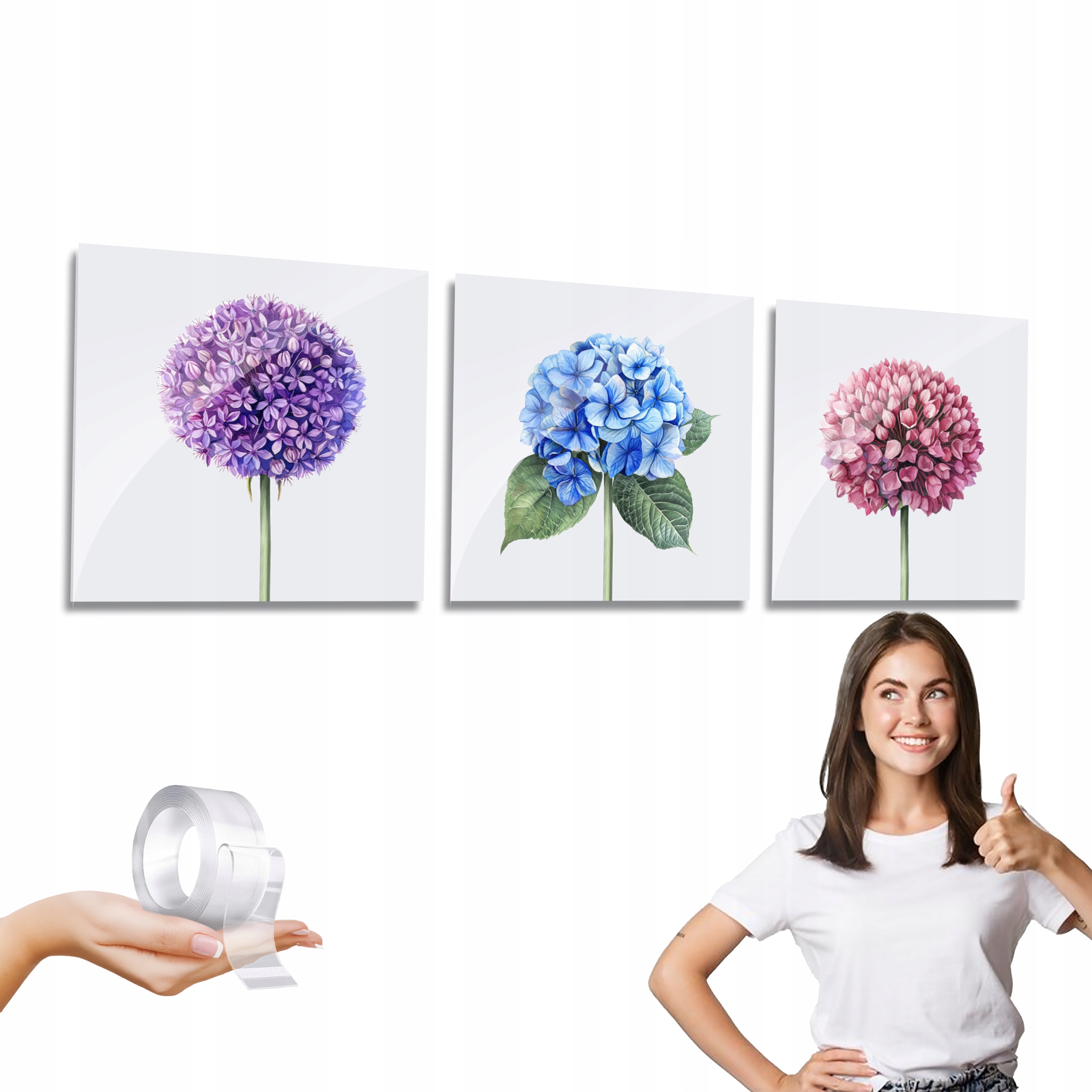 Obrazy na zeď Pastelové Květiny na plexiskle triptych 90x30