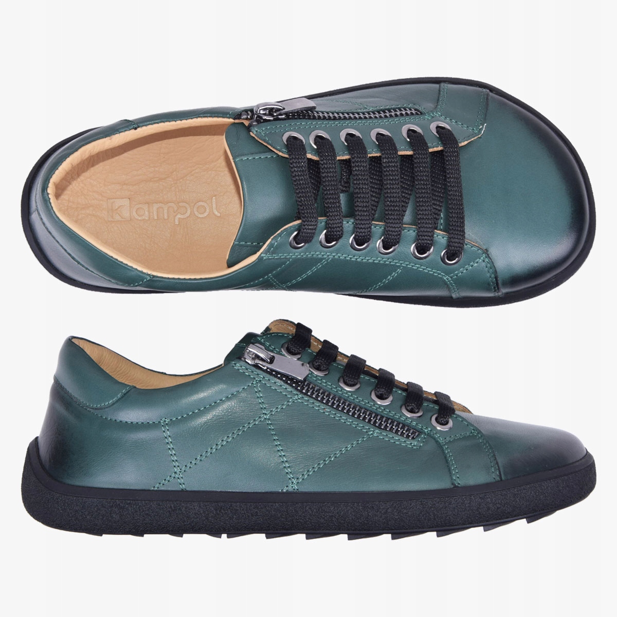 Buty Damskie Barefoot Skórzane Minimalistyczne Szerokie Zielone Kampol 42