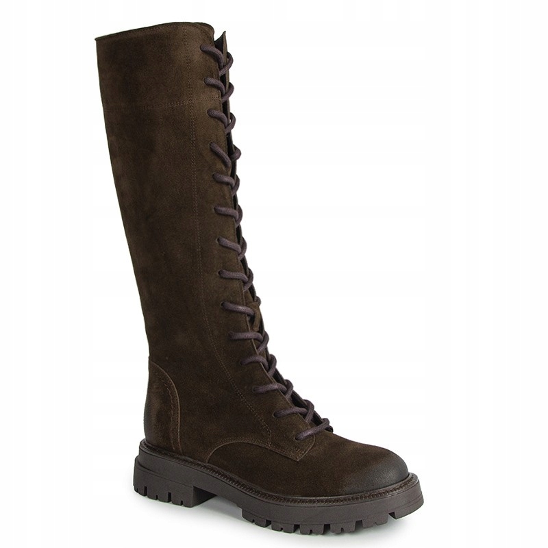 Chebello 4766 Hnědé Šněrovací Kožené Kozačky 36