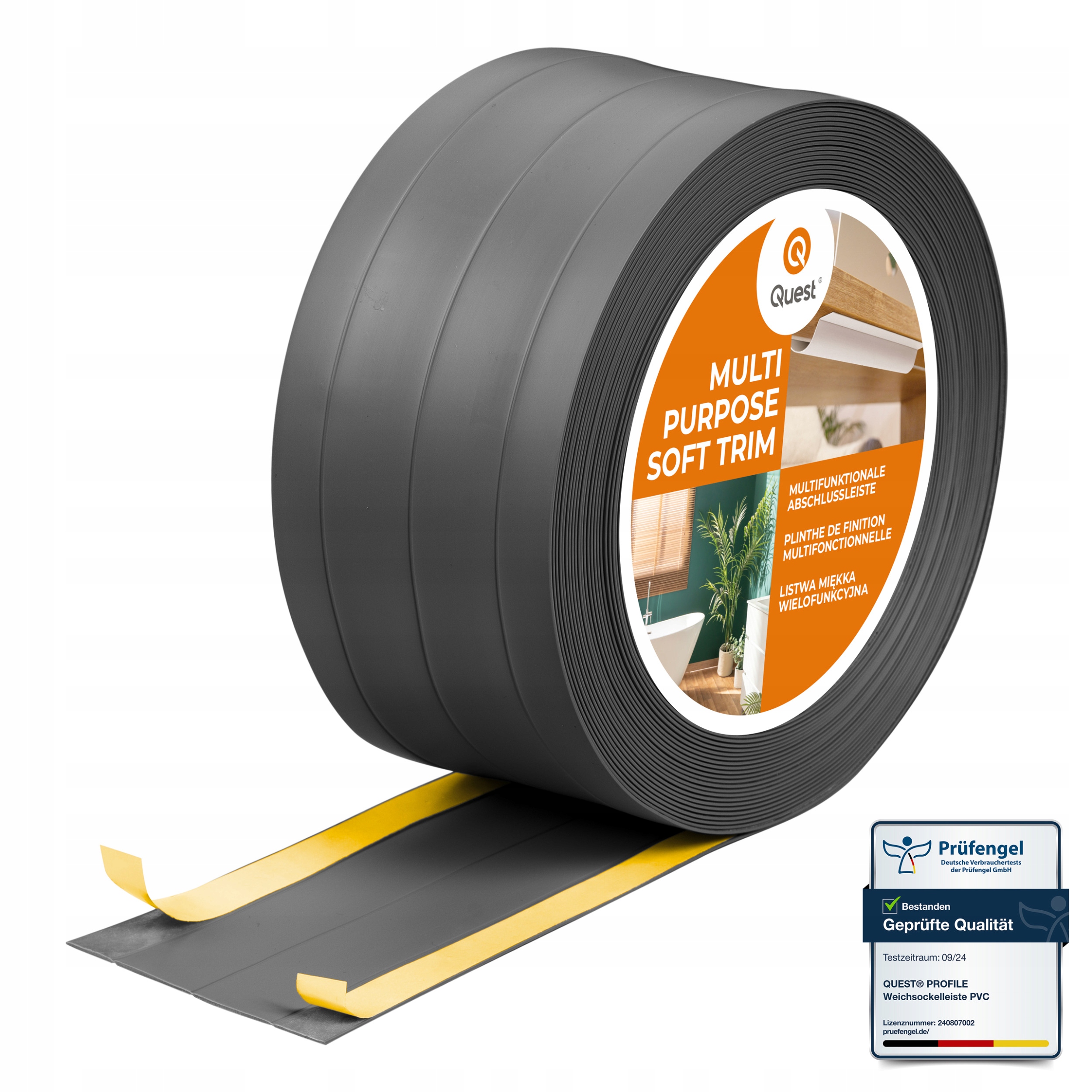 Pvc dokončovacia lišta 4v1 samolepiaca tmavosivá 25 m 95 mm, W3