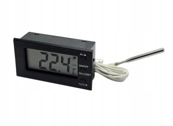 Panelowy termometr LCD od -50°C do 300°C czarny z alarmem