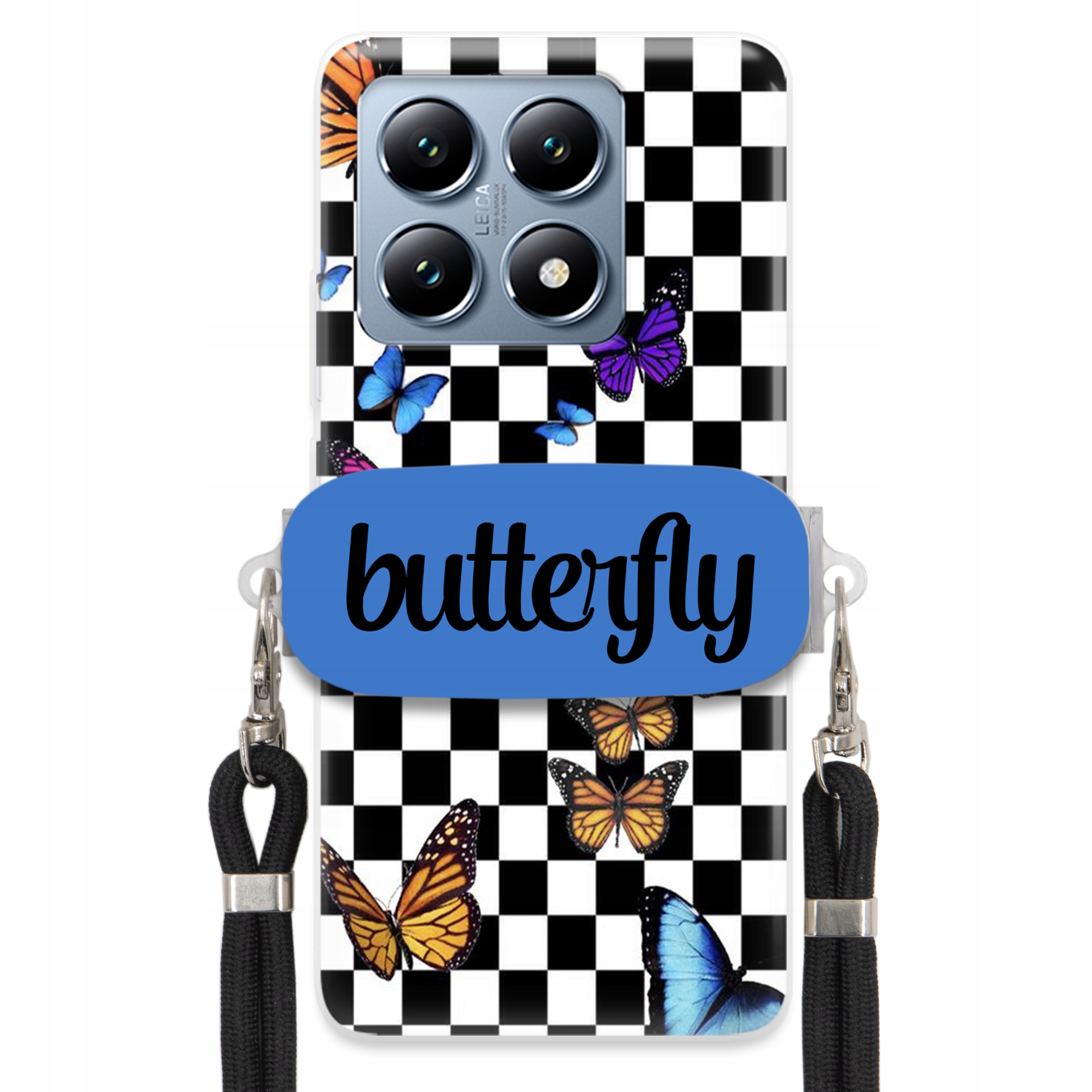 Pouzdro Pro Xiaomi 14T Case Obdélníkový Úchyt Černé Vodítko Butterfly Motýli