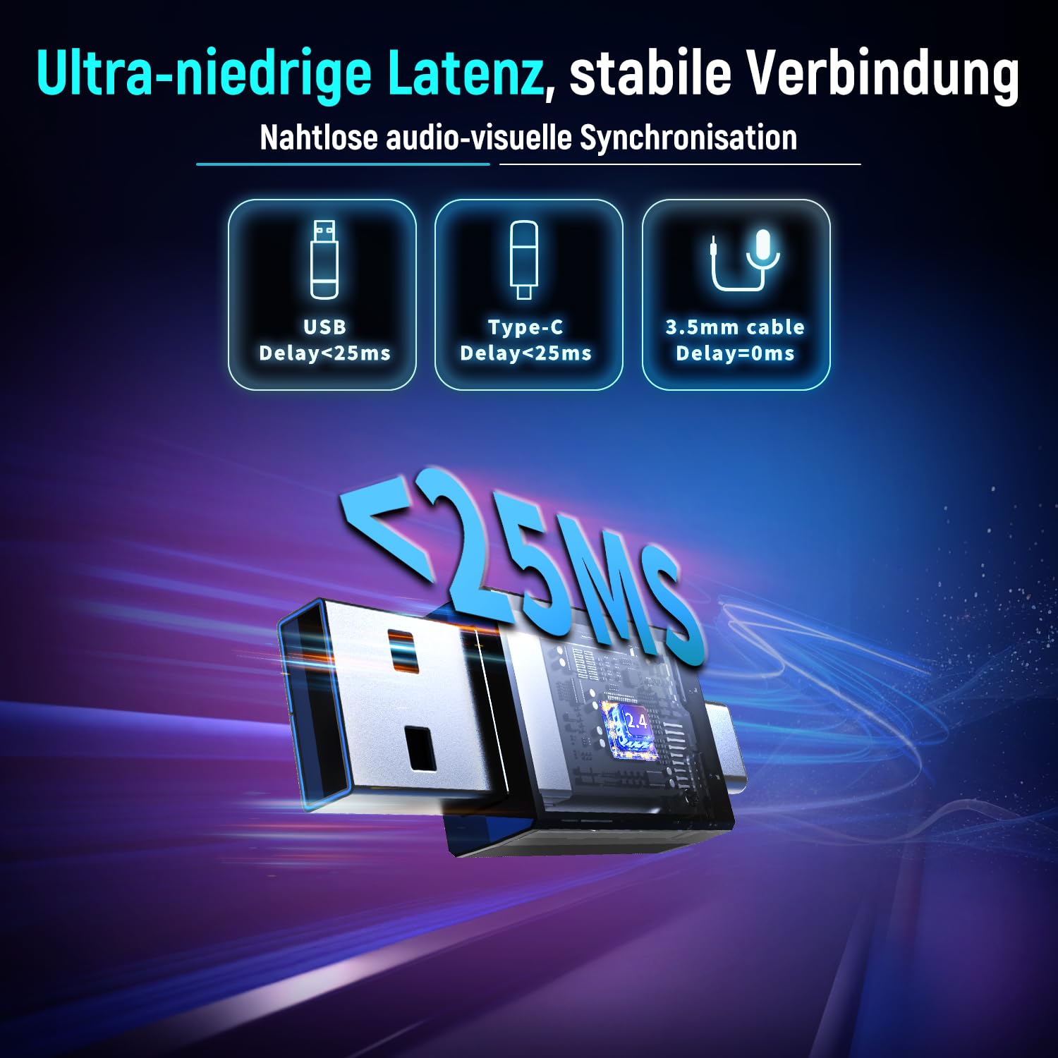 OZEINO Bezprzewodowy Zestaw Słuchawkowy Gamingowy PC PS4 PS5 Mac USB TypeC — miniatura 4