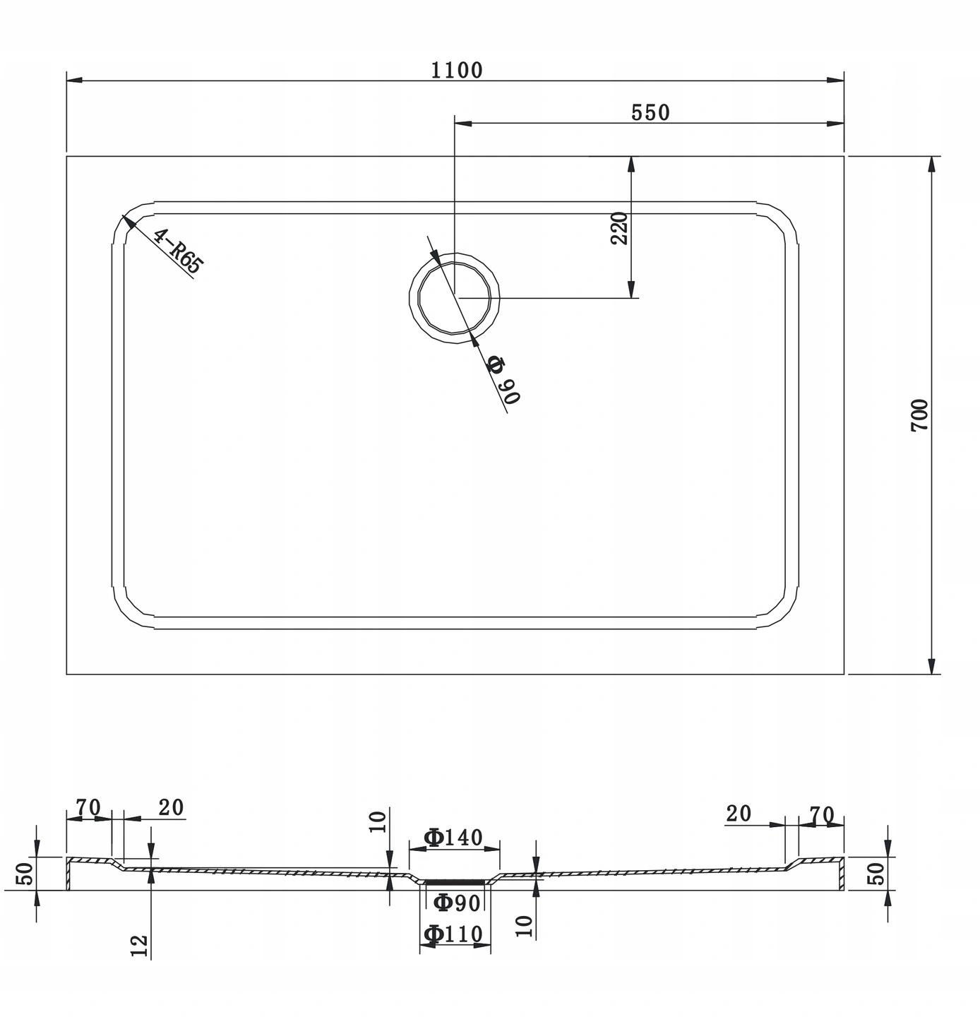 MEXEN APIA SPRCHOVÉ PÁSY 110x70 + VANIČKA Sklo / hrúbka skla 5 mm