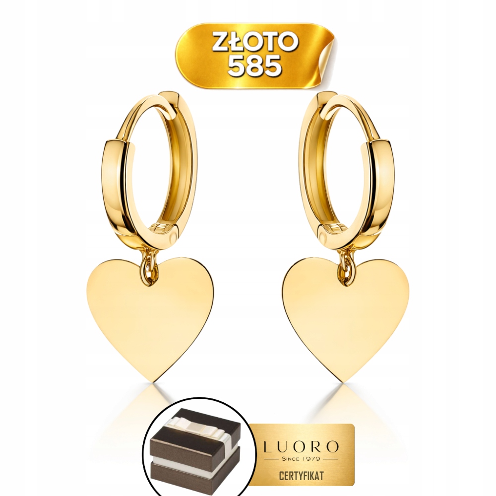 Náušnice Zlaté Kroužek 585 14K Se Závěsným Srdíčkem Kreol 2 CM