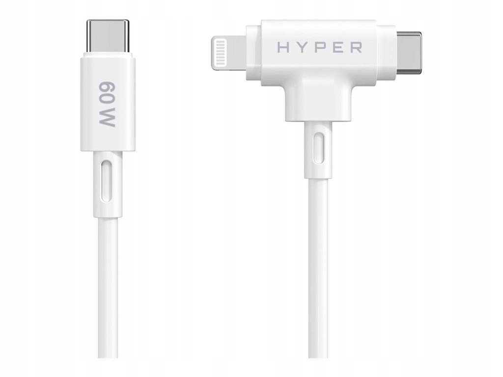 Hyper Hyper Silikonový kabel Usb-c na Usb-c a Lightning Hybrid 60W, bílý