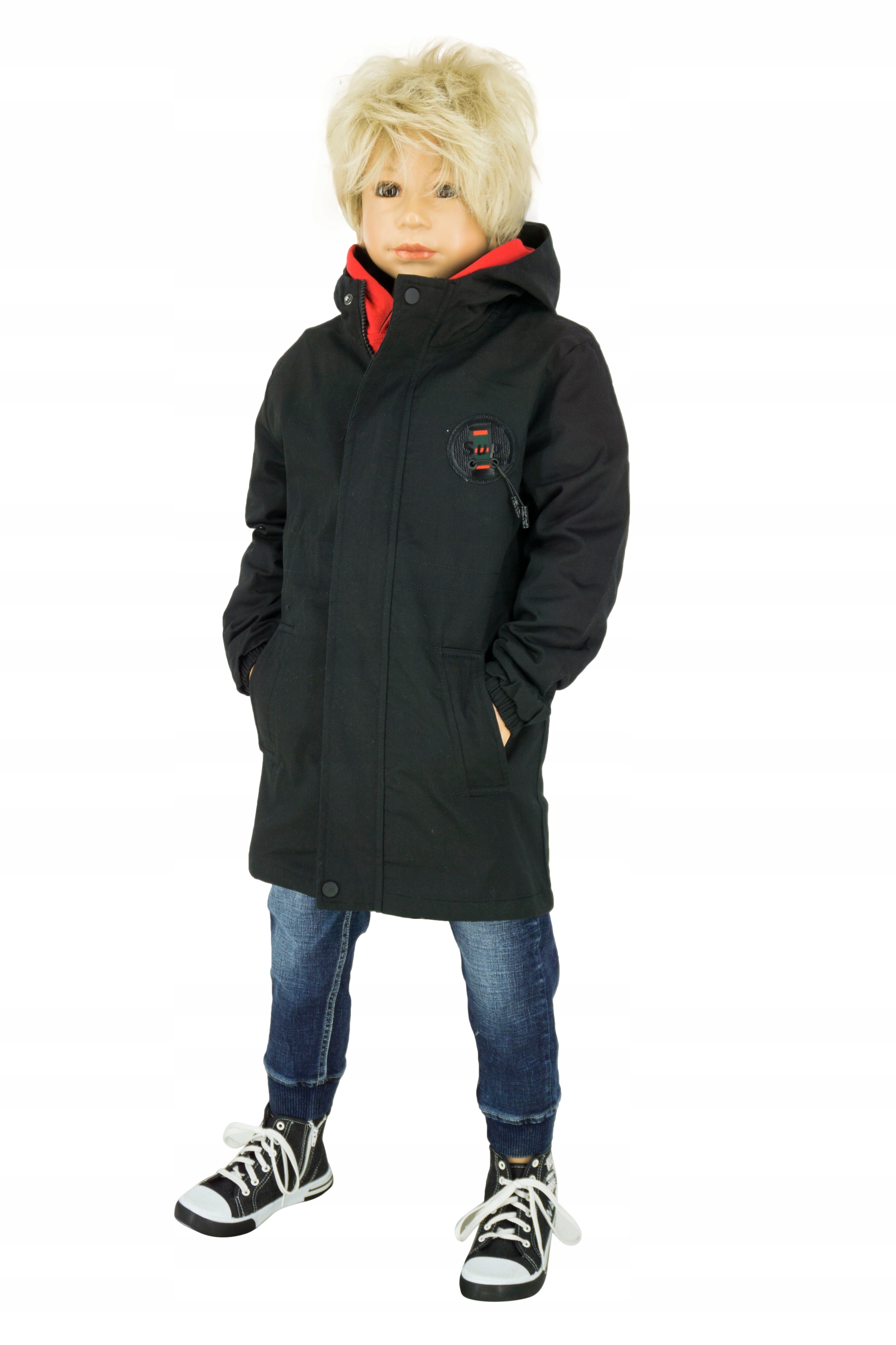 X073 Bawełniana kurtka na polarze parka r 146 Kolor czarny