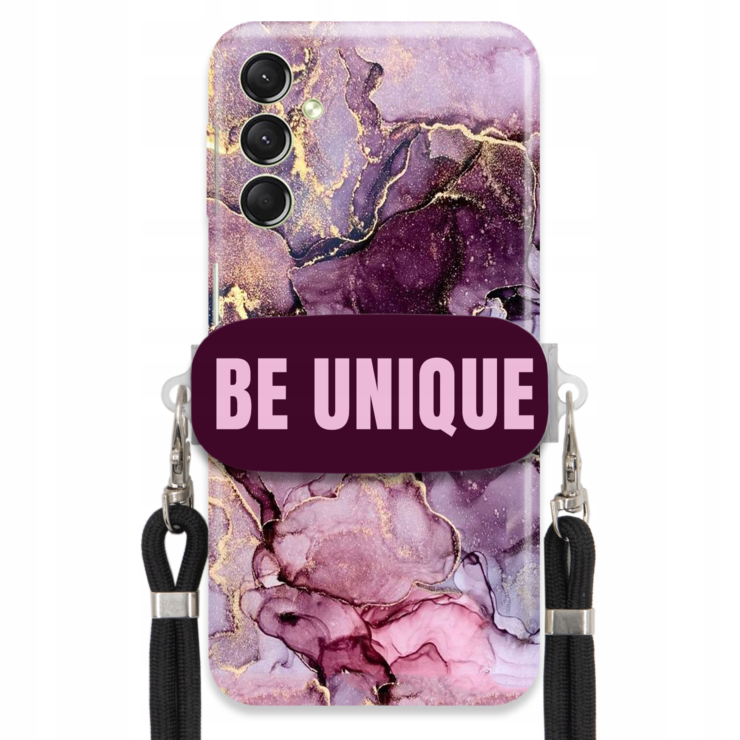 Puzdro pre Samsung A24 4G držiak na šnúrku Čierna Fialová Mramor Be Unique