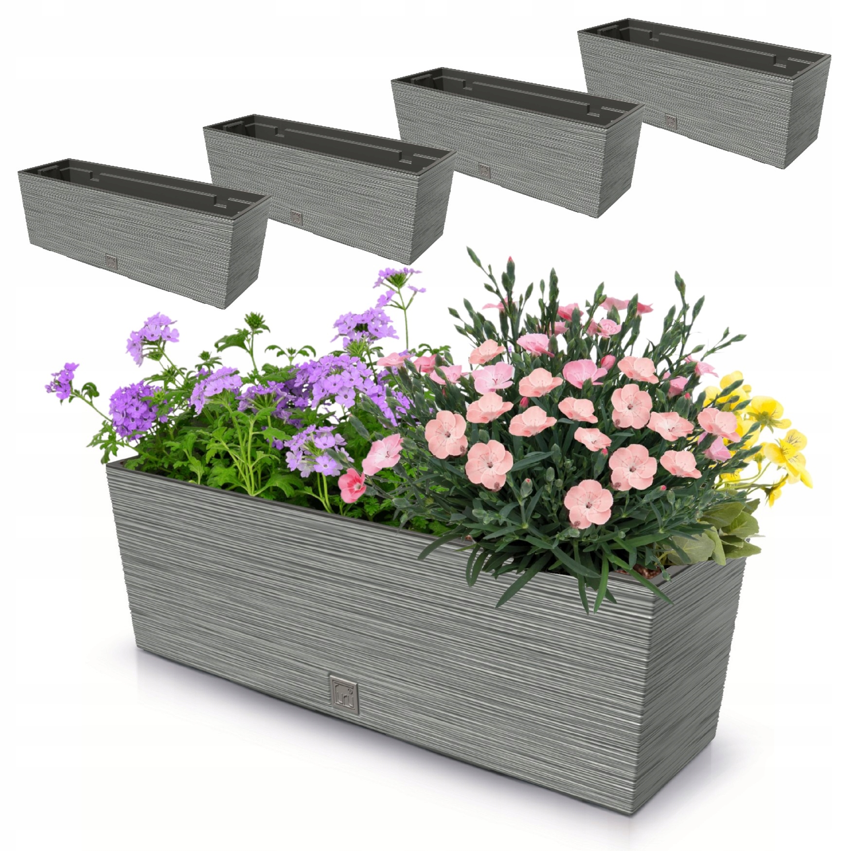 4x kvetináč 18L balkónová skrinka 58x19,5 cm sivá priestranná vložka 12L