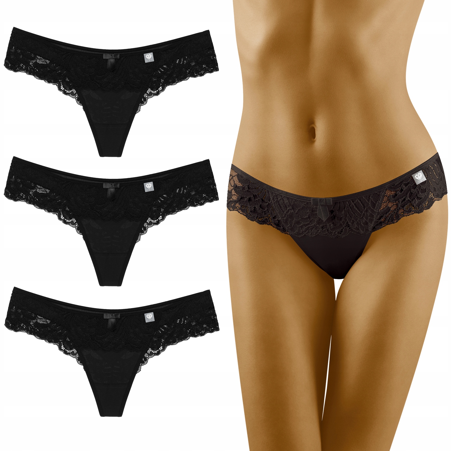 Wolbar 3503 Szorto Tanga Dámské kalhotky 3-balení černé L
