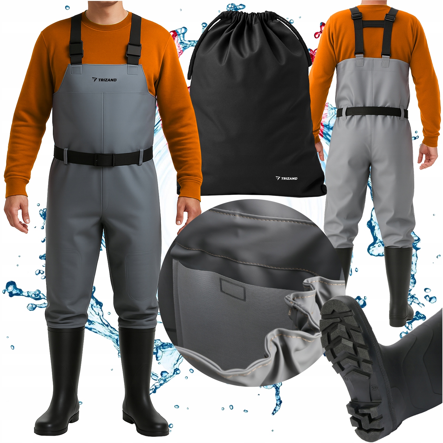 Rybářské kalhoty Spodní boty na ryby Gumové kalhoty Tlusté Dlouhé popruhy 45