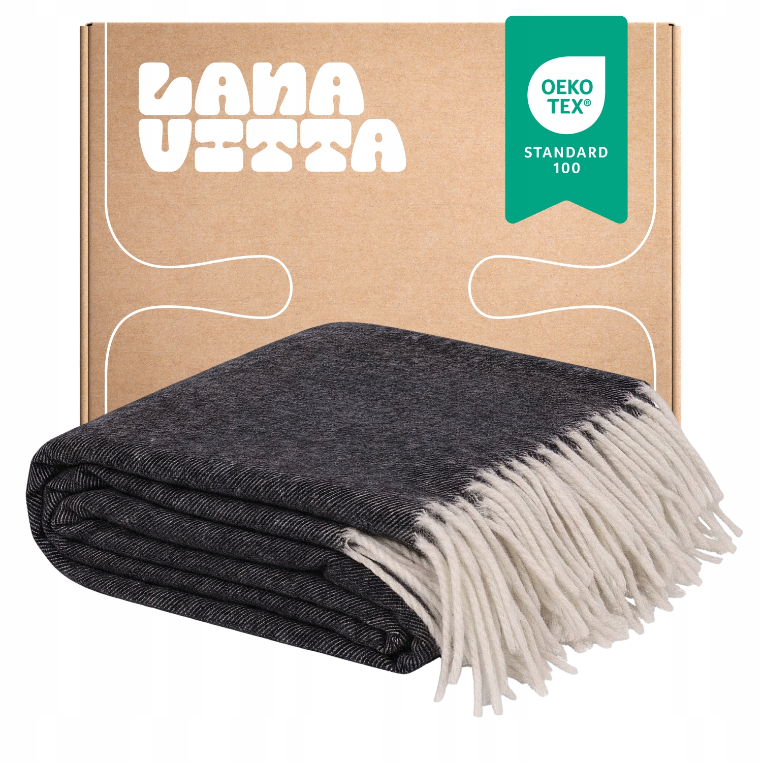 Vlněná deka Steppe 100% Australská vlna Merynos Pled Černá 140х200 cm