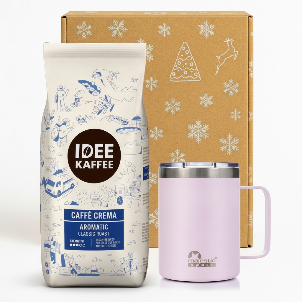 Levně Vánoční sada káva Idee Kaffe Cafe Crema 1kg hrnek růžový