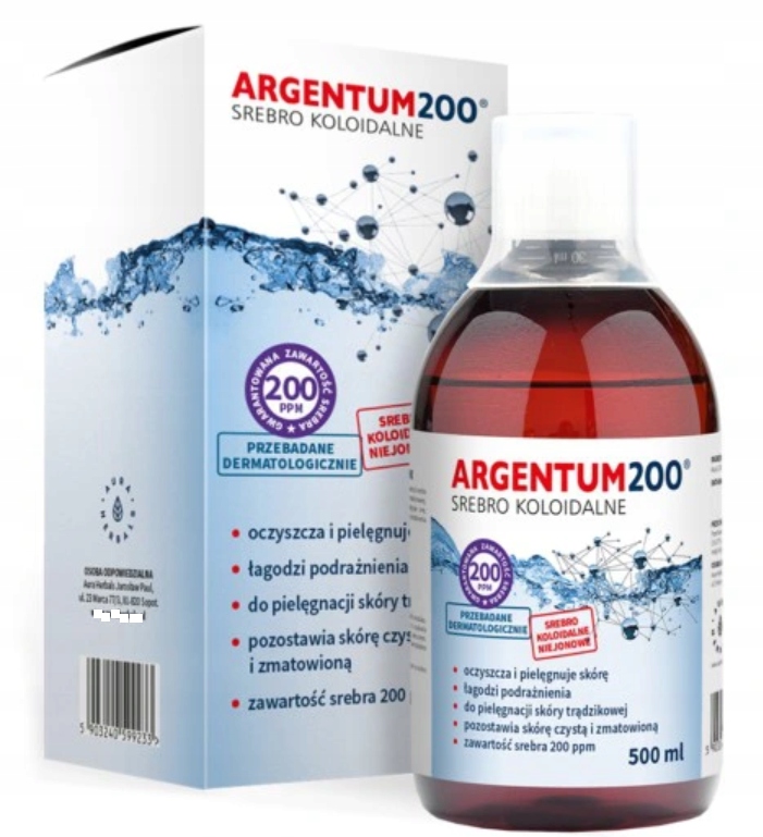 

Argentum200 Srebro Koloidalne Trądzik 200ppm 500ml