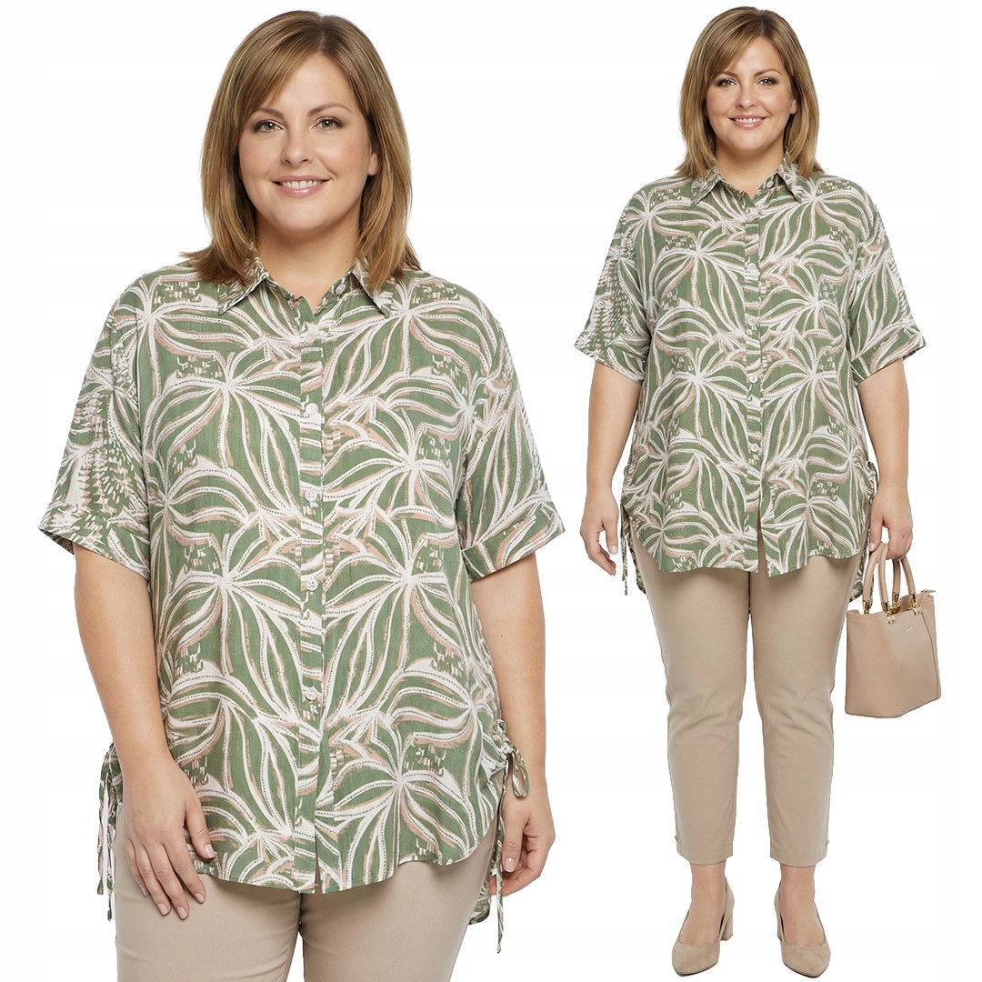 Khaki košile béžovo-bílé vzory plus size velikost 54/56