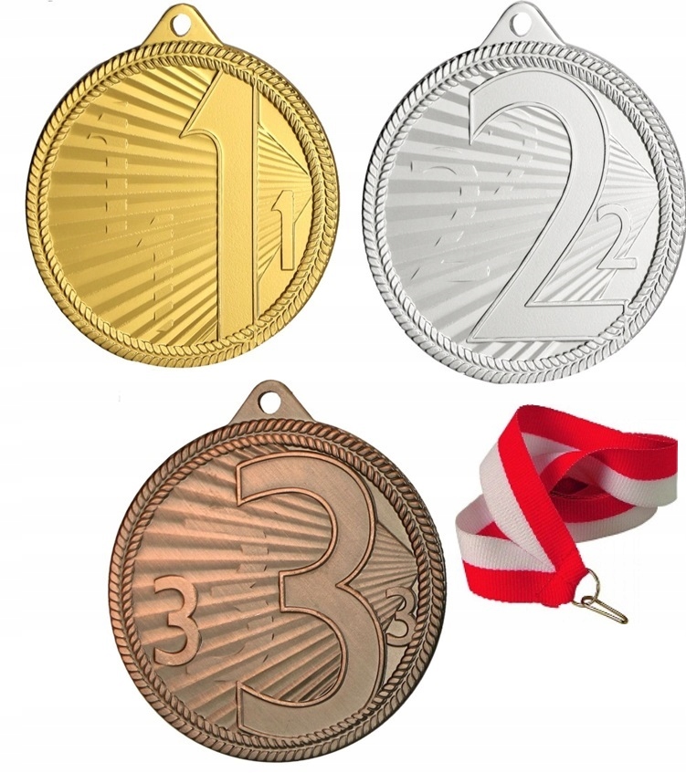 Medale Komplet 123 Złoty Srebrny Brąz 50MM+WSTĄŻKA