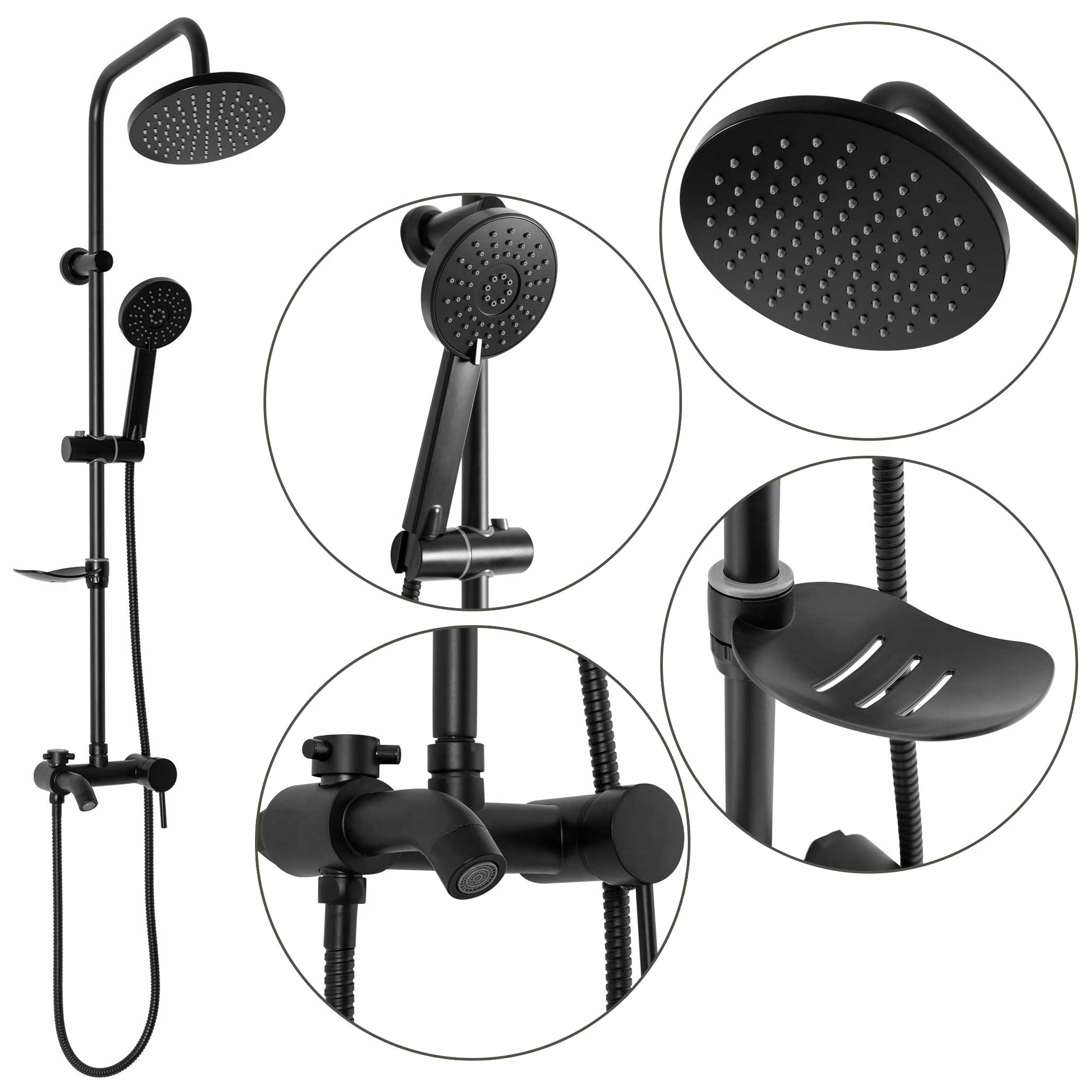 Nástenná sprchová súprava Rea Luis Čierna Matná Mydelnička s Výtokom