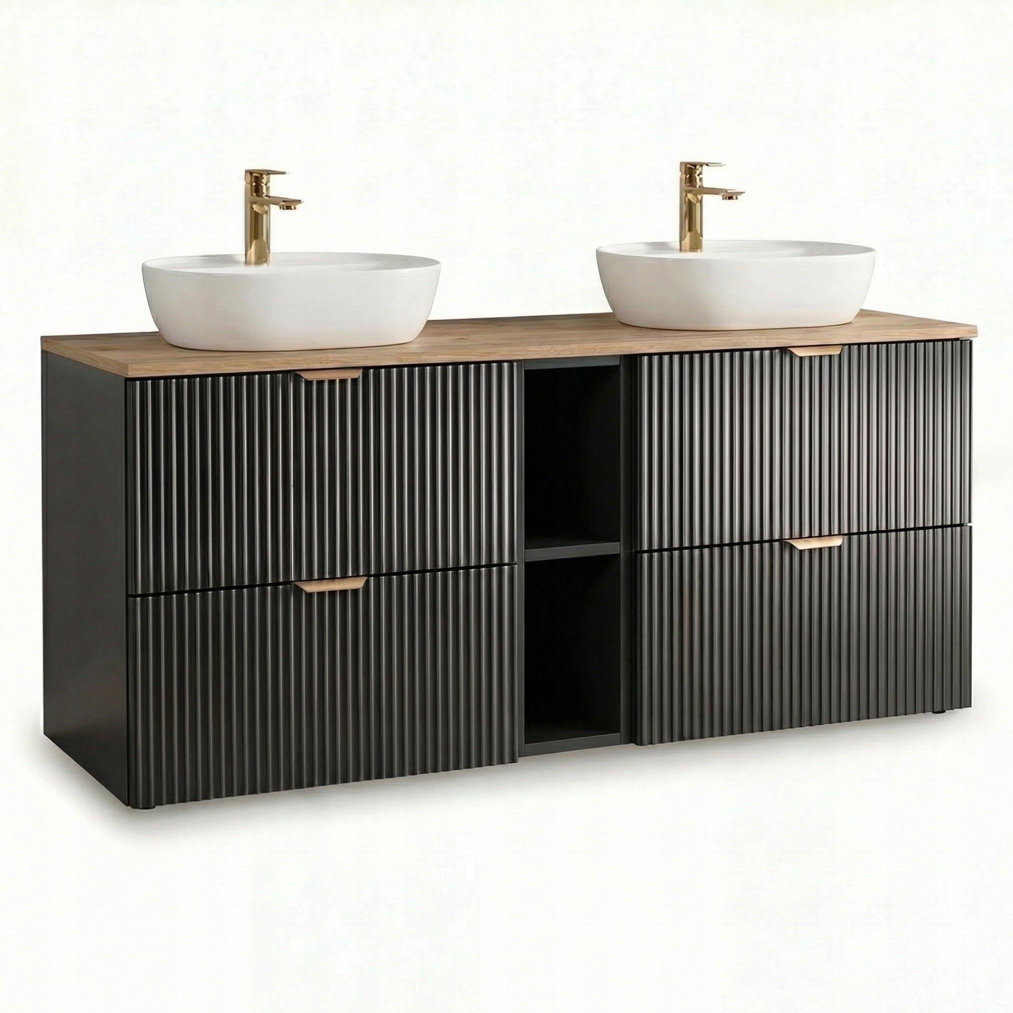 Sada koupelnového nábytku 140 cm s regálem Černá 2 umyvadla Willy