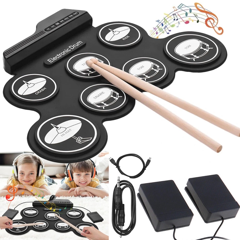 Elektronické bicí pro děti i dospělé Usb silikonové 7 padů