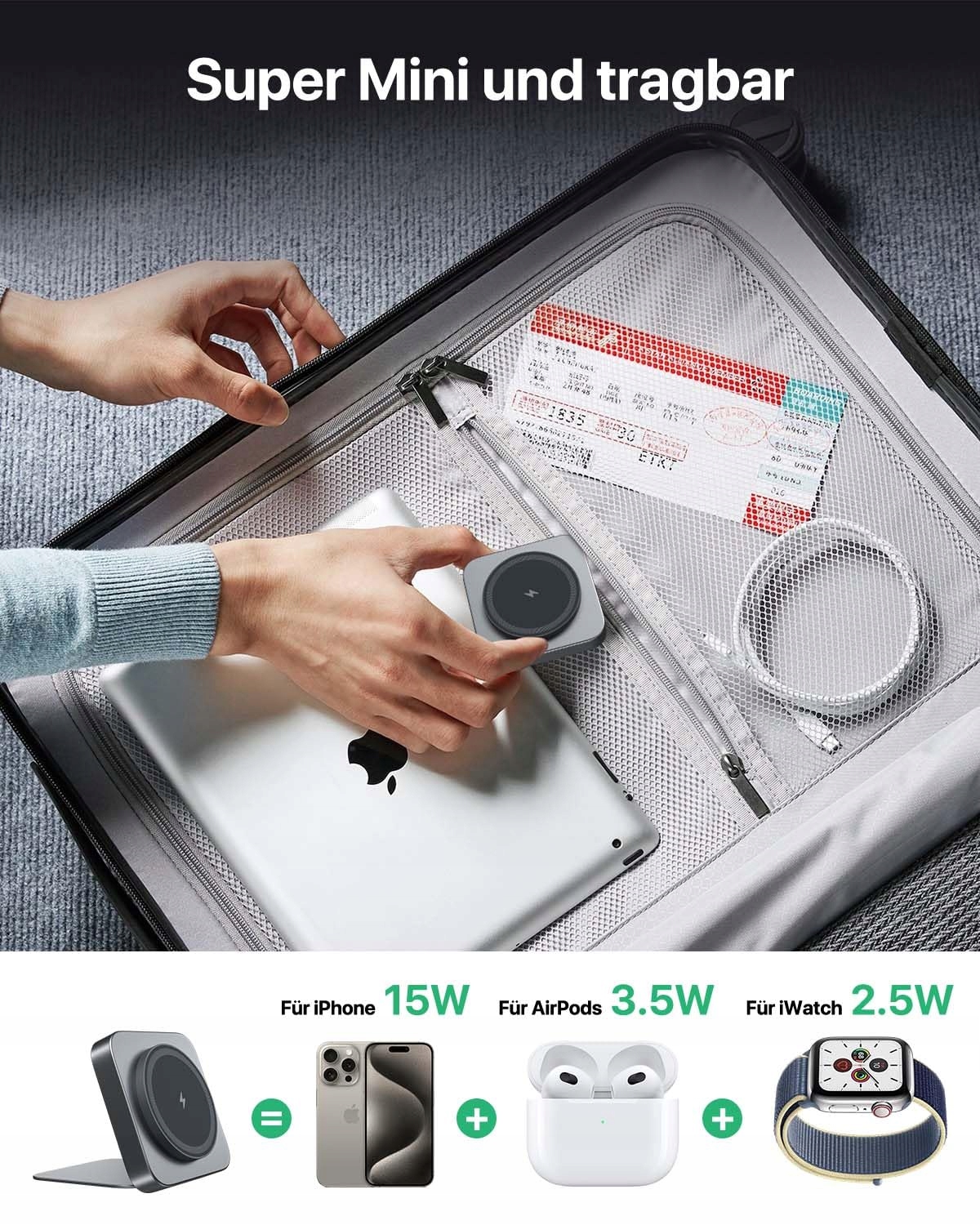 MAGSAFE PRZENOŚNA ŁADOWARKA BEZPRZEWODOWA DO IPHONE I APPLE WATCH SZARA — miniatura 4