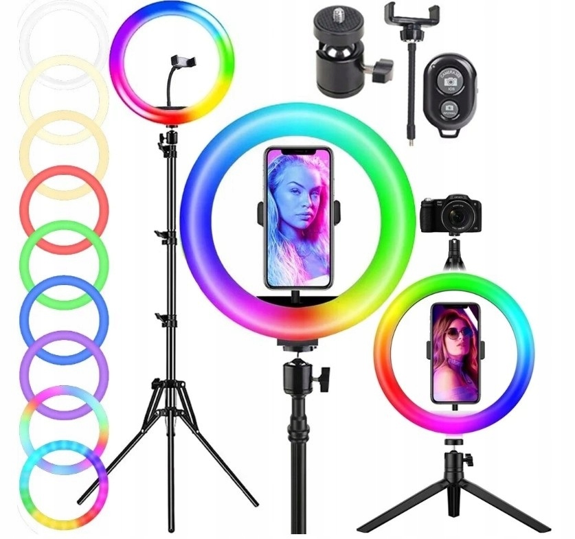 Lampa Pierścieniowa Led Ring Rgb Ze Statywem Do Zdjęć Filmów Selfie
