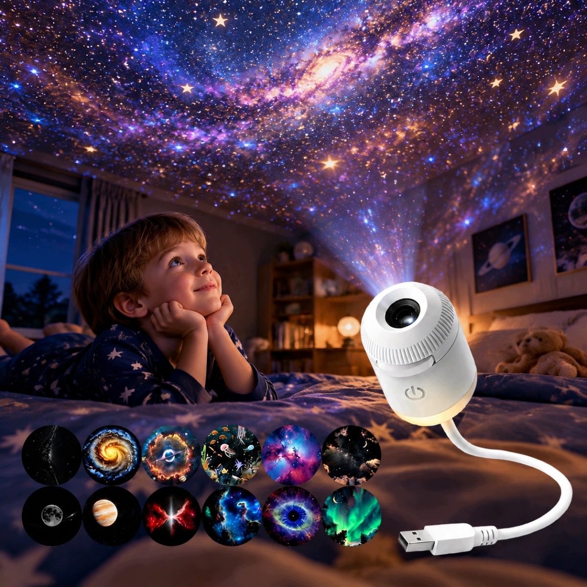 Projektor Hologramowy 2 W 1 Z Lampką Nocną,projektor Rozgwieżdżonego Nieba