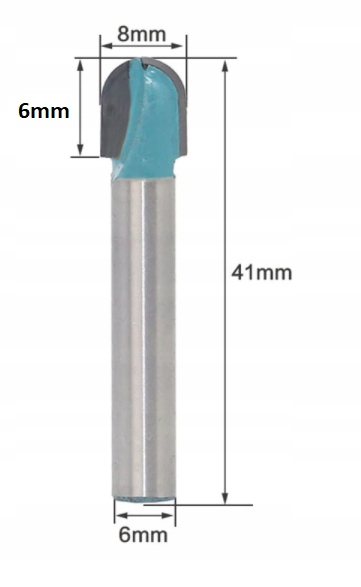 Frez Kulisty Półokrągły Kulowy 6mm x 8mm Węglik