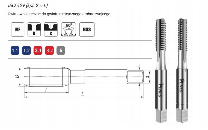 Gwintownik ręczny M14x1,25 ISO 529/2 FENES EAN (GTIN) 5903495017285