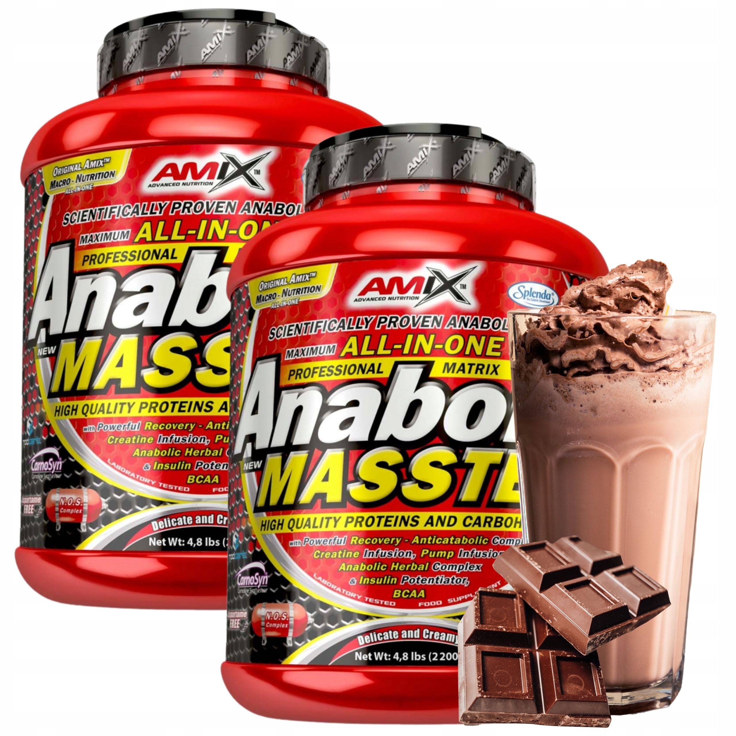 Sada kondicionérů na hmotu 2200 g Bulk Gainer Protein Mix Kreatin Carbs Čokoláda