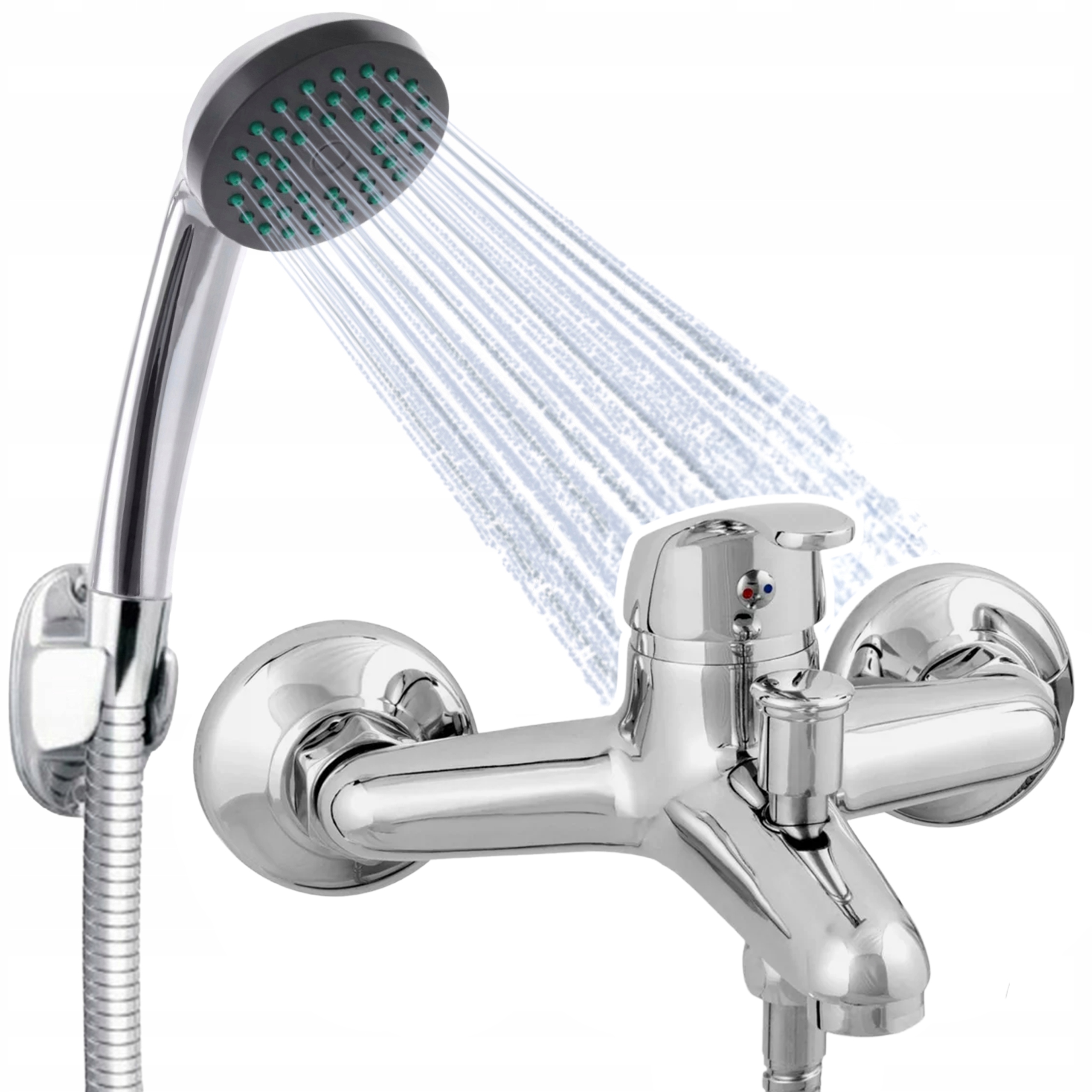 Set: nástěnná vanová baterie sprchová hlavice hadice s držákem Mosaz 150 Chrom