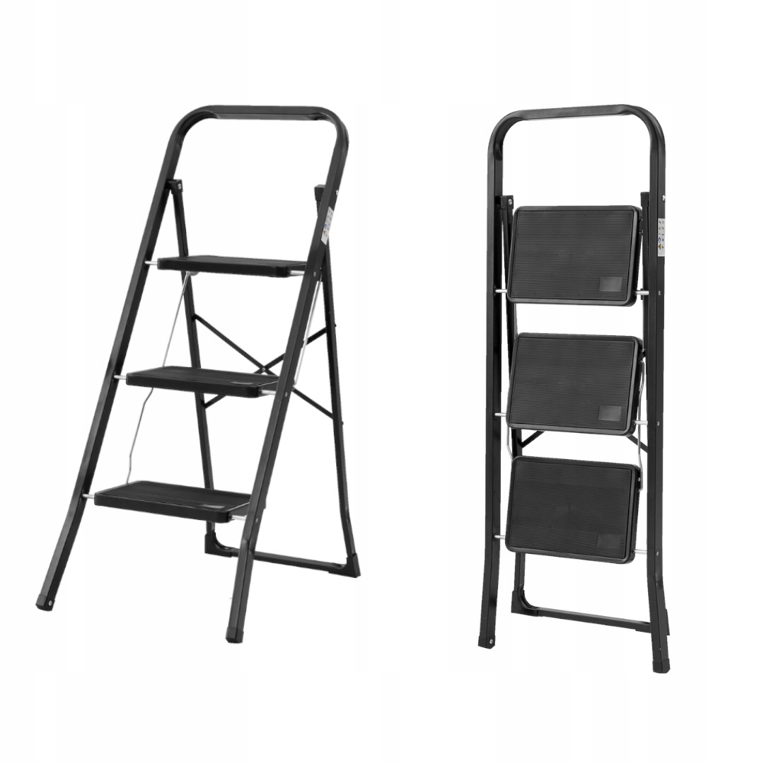 Žebřík 69 Cm 3 stupně skládací žebřík černý