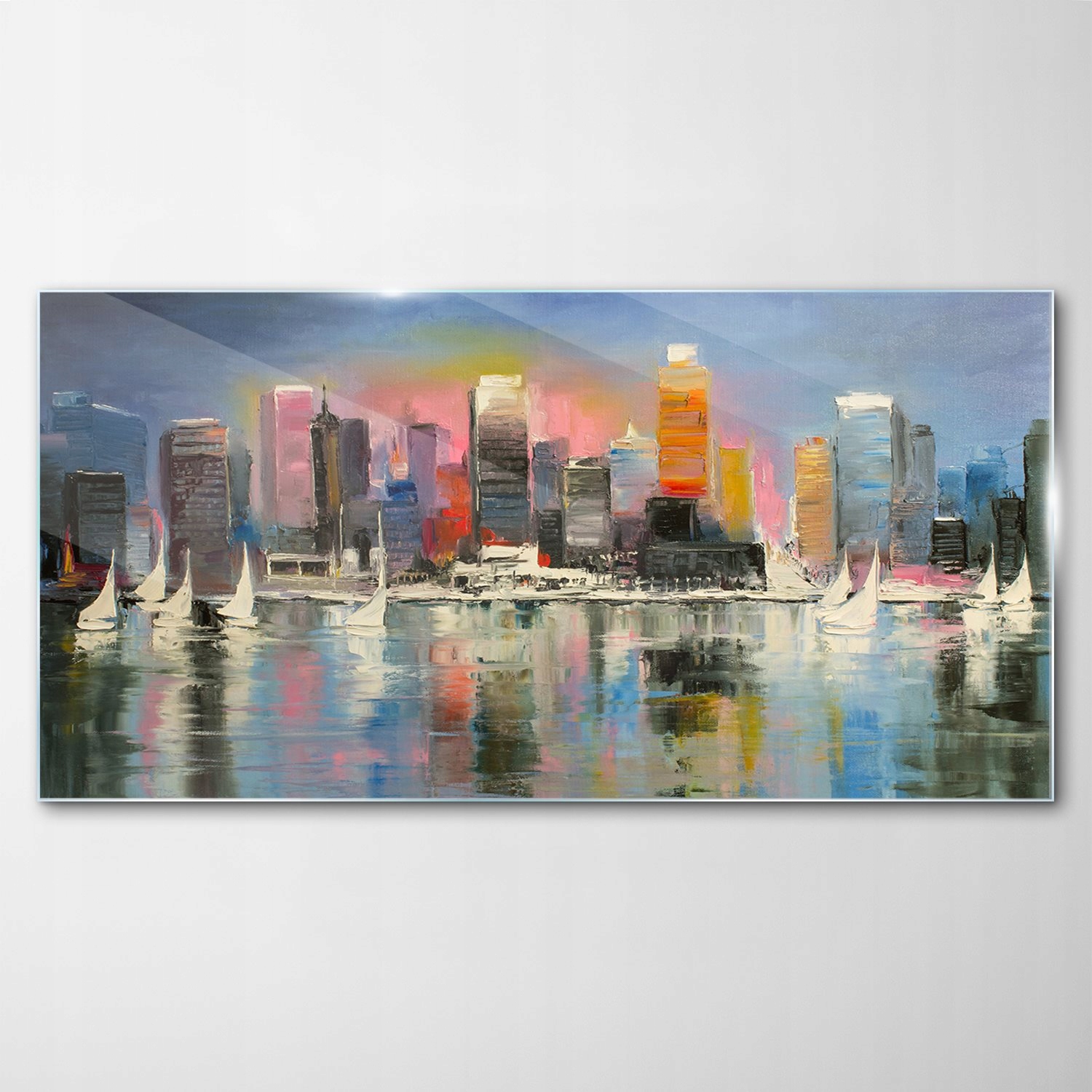 

Hartowany Obraz Szklany Miasto Woda Łódki 120x60