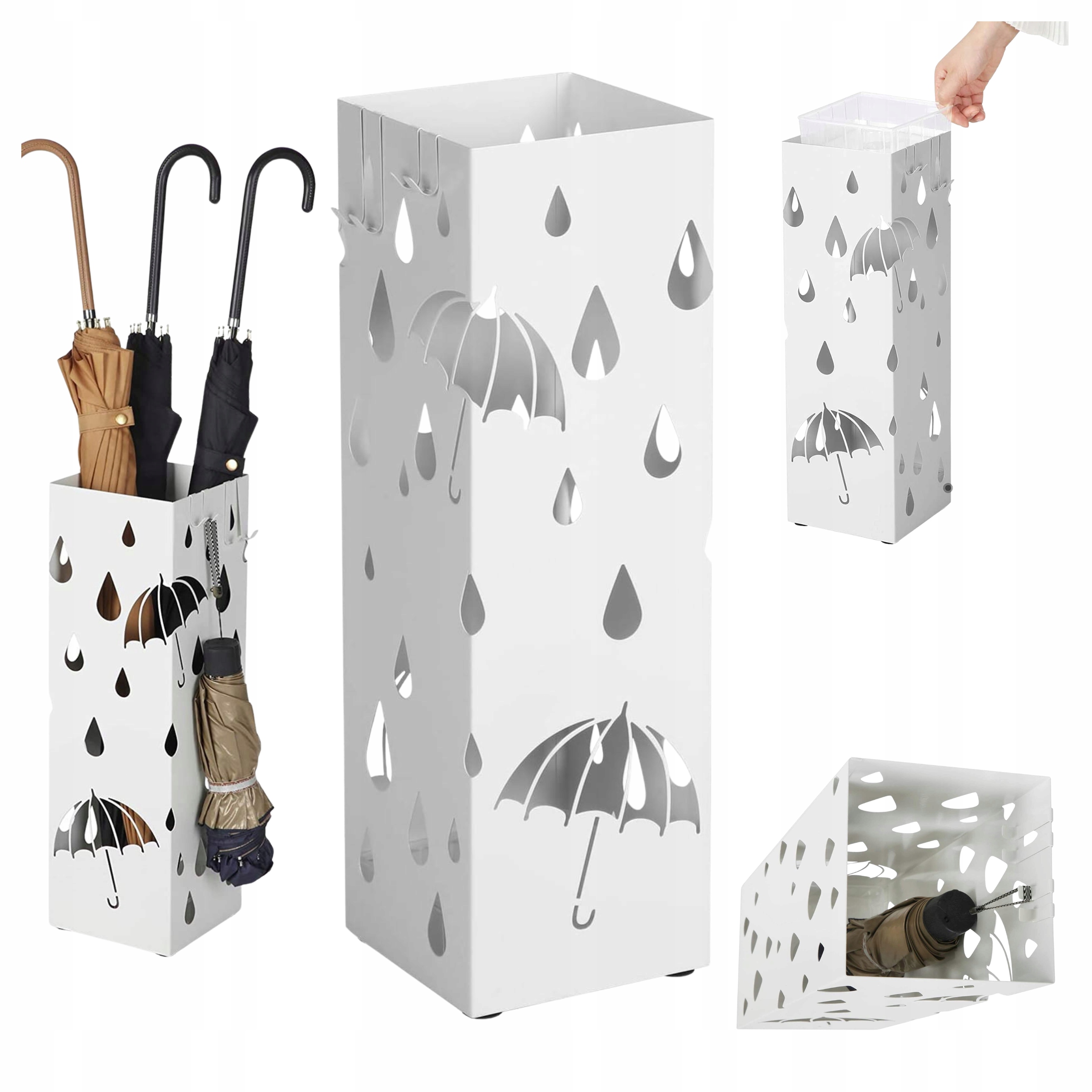 Stojan na deštníky Kovový s odkapávačem na vodu Háčky bílý