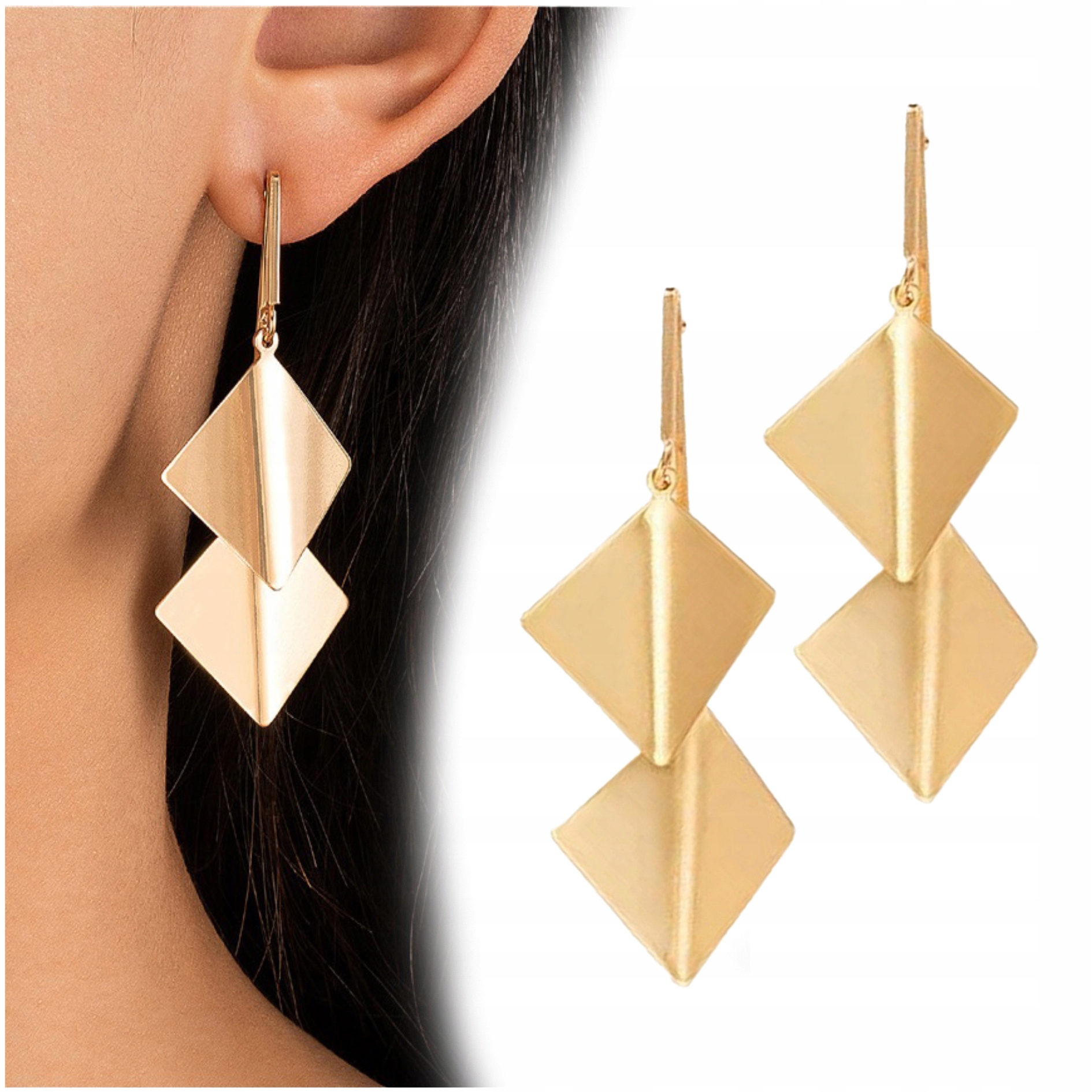 

Kolczyki Wiszące Geometryczne Pozłacane Romby