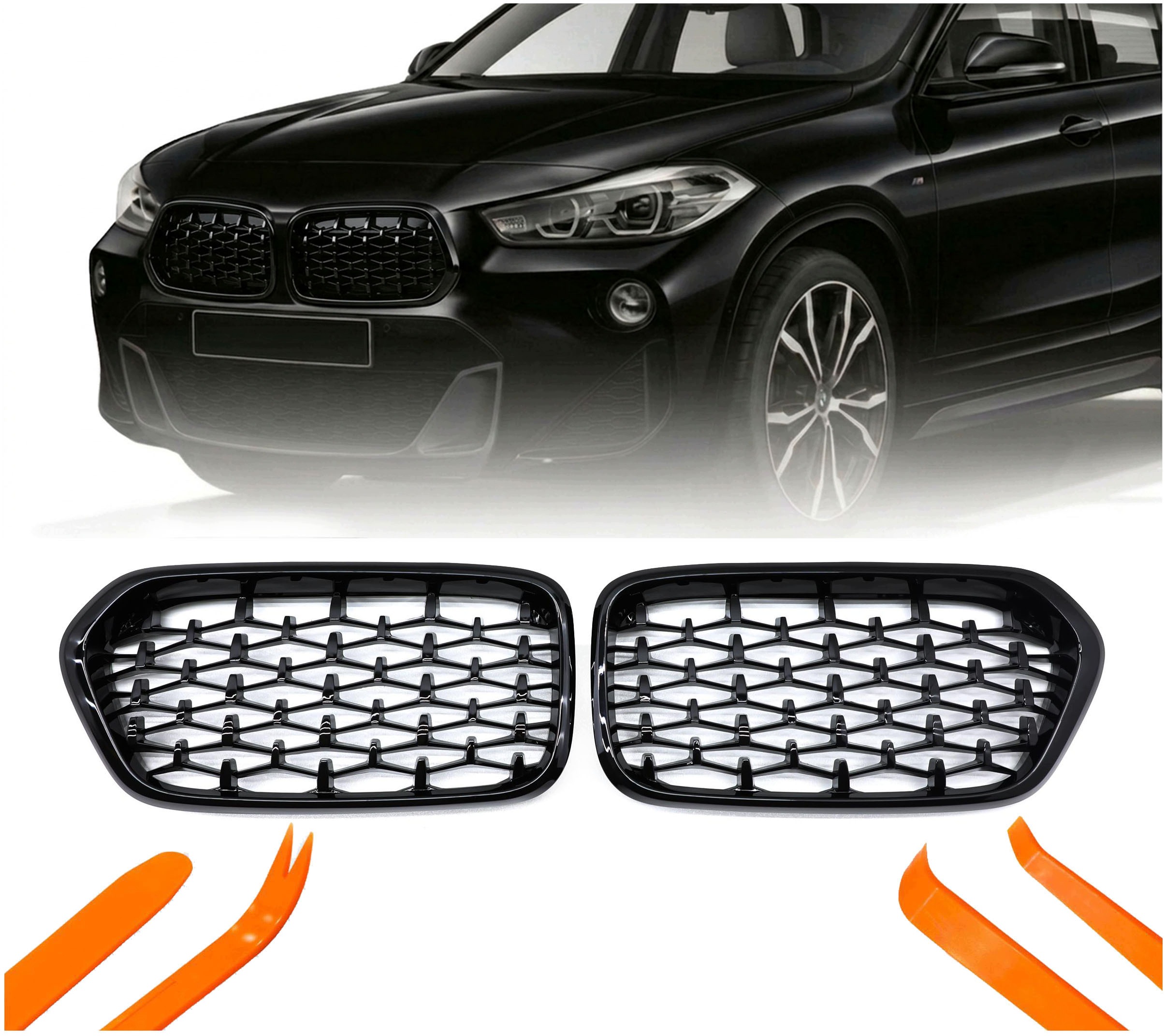 Atrapa Gril Nerki Bmw X2 F39 18-23 Černý Lesk Diamant