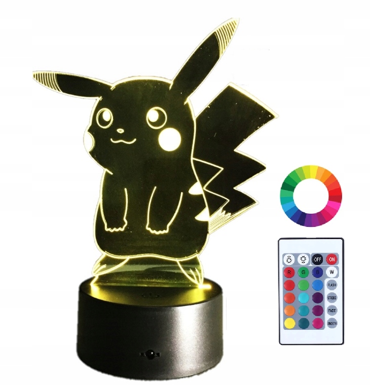 

Lampka Nocna 3D Led z Imieniem Pokemon Pikachu