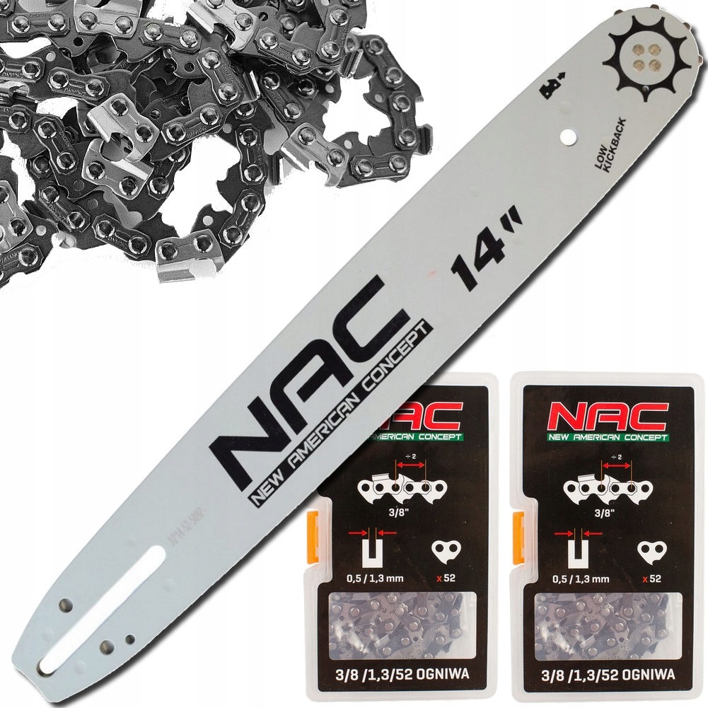 Zestaw Prowadnica 14" cali 35 cm 2x łańcuch 52 ogniwa Nac 3/8 x 1,3 CST38
