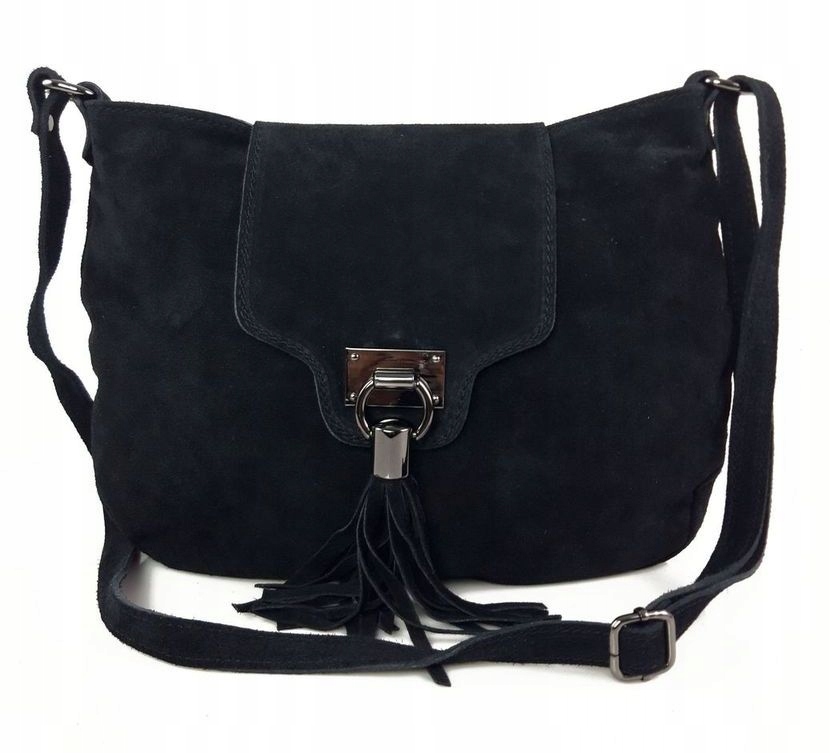 

duża listonoszka klapa zamsz a5 vera pelle Czarna