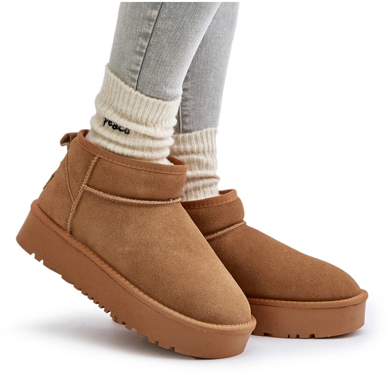 Dámské Sněhule Na Semišové Platformě, Nízký Svršek Camel 41