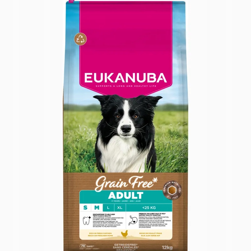 Eukanuba Grain Free Adult Small & Medium, kuře 12 kg