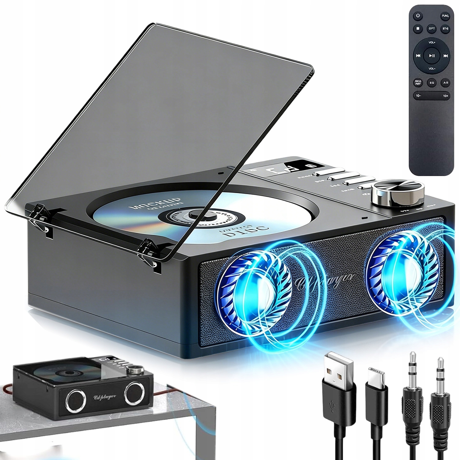 Odtwarzacz CD Przenośny Retro 9 Funkcji Bluetooth 5.3 Głośnik Usb Czarny