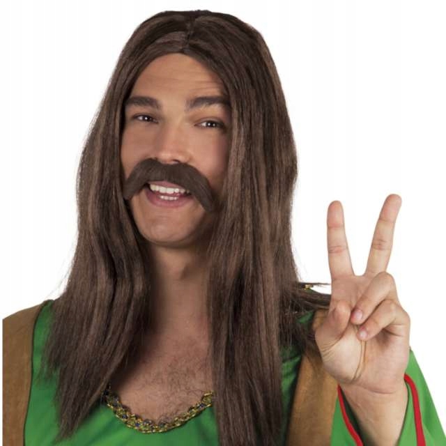 WĄSY dodatek WĄSISKA HIPISA brązowe PEACE