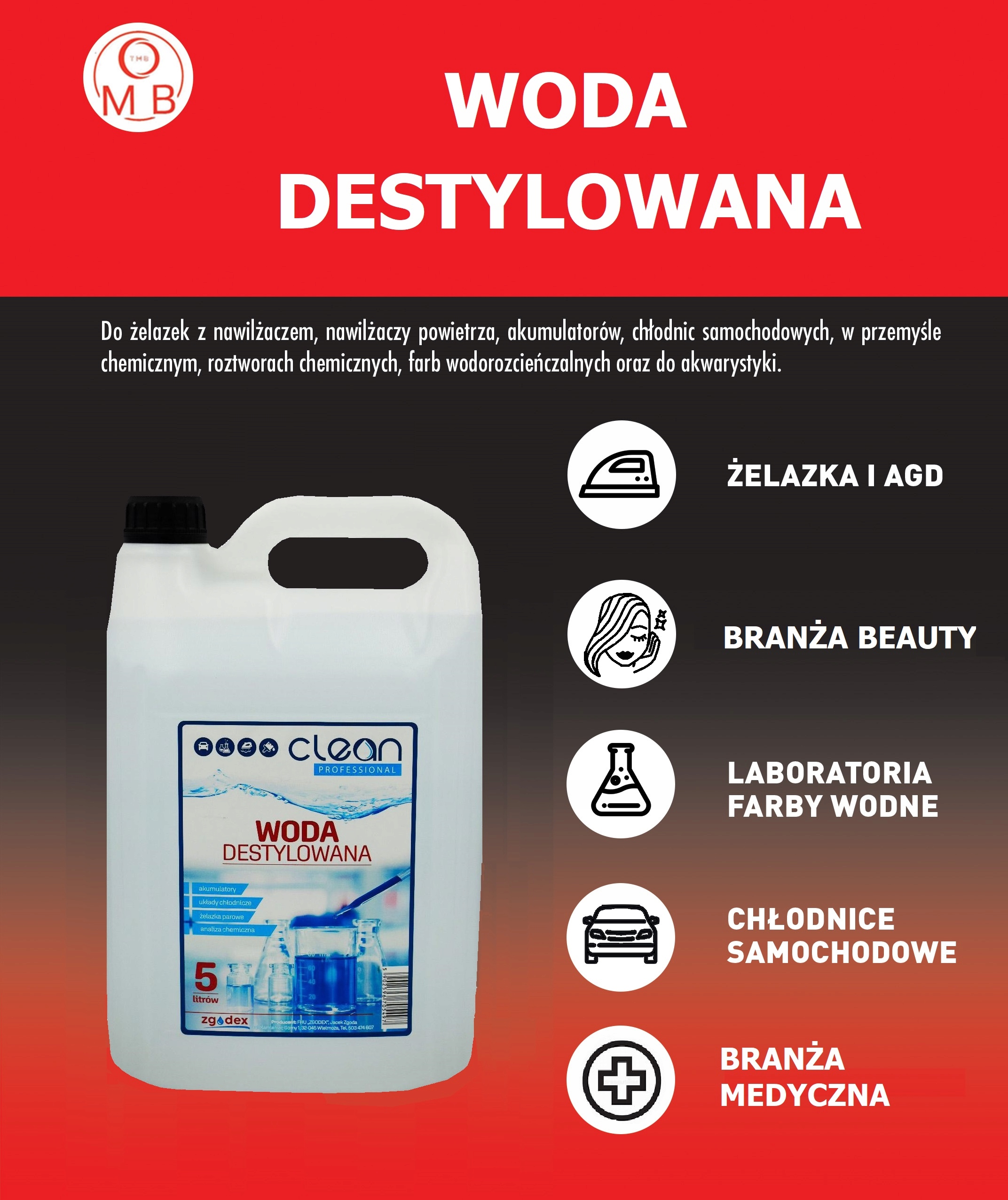 WODA DESTYLOWANA ULTRA CZYSTA CLEAN PROFESSIONAL ZGODEX 20 L EAN (GTIN) 5902596705497